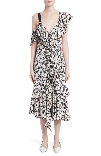Women's Proenza Schouler Ruffle Print Silk Midi Dress - Black