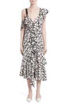 Women's Proenza Schouler Ruffle Print Silk Midi Dress - Black