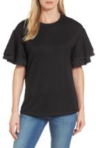 Women's Halogen Tiered Bell Sleeve Sweatshirt - Black