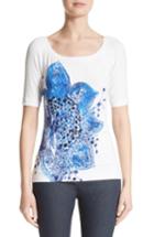 Women's St. John Collection Lotus Blossom Print Jersey Tee, Size - White