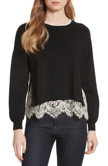 Women's Alice + Olivia Iva Crewneck Lace Sweater - Black