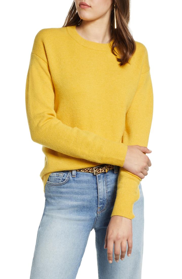 Women's Halogen Crewneck Wool Blend Sweater, Size - Yellow