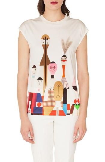 Women's Akris Wooden Doll Print Silk Jersey Tee - Ivory