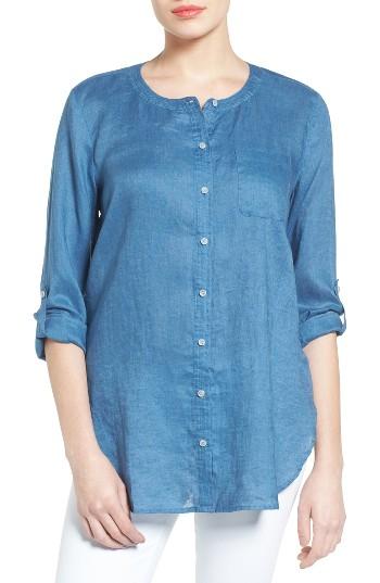 Women's Two By Vince Camuto Collarless Linen Shirt - Blue