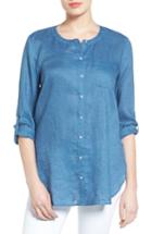 Women's Two By Vince Camuto Collarless Linen Shirt - Blue