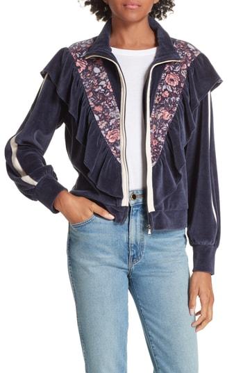Women's La Vie Rebecca Taylor Toile Cotton Blend Velour Jacket - Blue