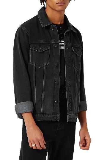 Men's Topman Western Denim Jacket - Black