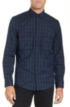 Men's Calibrate Shadow Plaid Military Sport Shirt - Blue