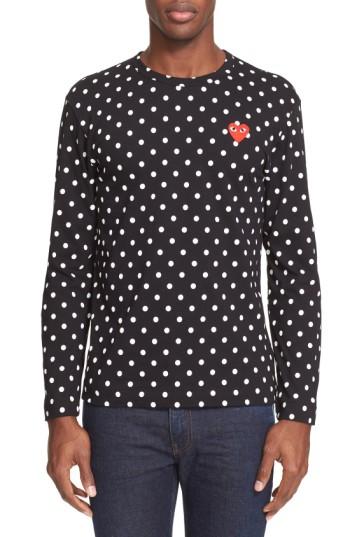 Men's Comme Des Garcons Play Dot Print Long Sleeve Crewneck T-shirt - Black