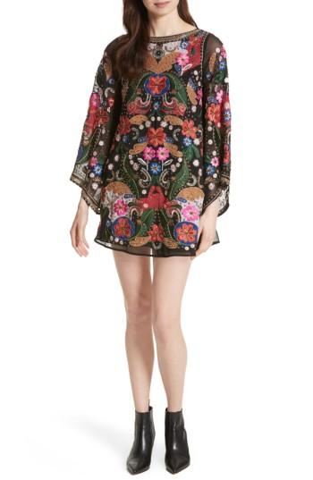 Women's Alice + Olivia Eleonora Bell Sleeve Floral Embellished Dress - Black