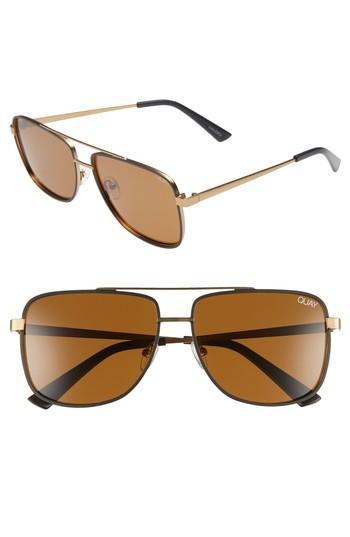 Men's Quay Australia Modern Times 57mm Polarized Aviator Sunglasses - Bronze Black / Brown Lens
