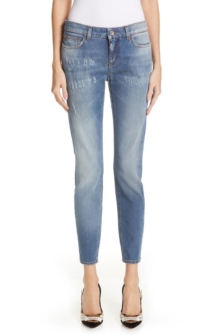 Women's Dolce & Gabbana Logo Plaque Skinny Jeans Us / 38 It - Blue