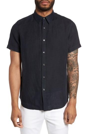 Men's Theory Clark Trim Fit Linen Sport Shirt, Size - Blue