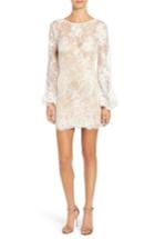 Women's Katie May 'britney' Long Sleeve Open Back Lace Sheath Dress - Ivory
