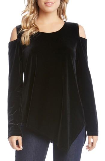 Women's Karen Kane Cold Shoulder Aymmetrical Velvet Top - Black