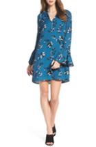 Women's Charles Henry Bell Sleeve Shirtdress - Blue/green