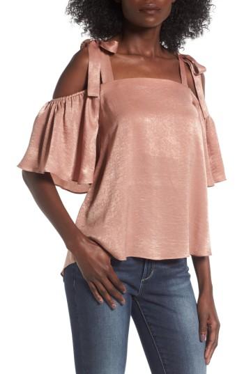 Women's Soprano Satin Cold Shoulder Top - Pink