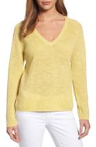 Women's Eileen Fisher V-neck Organic Linen & Cotton Sweater - Yellow