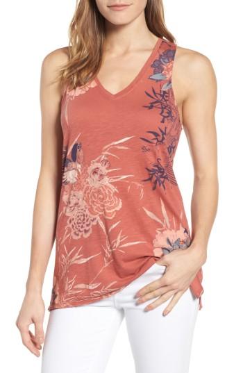 Women's Lucky Brand Print Front Slub Knit Tank - Orange