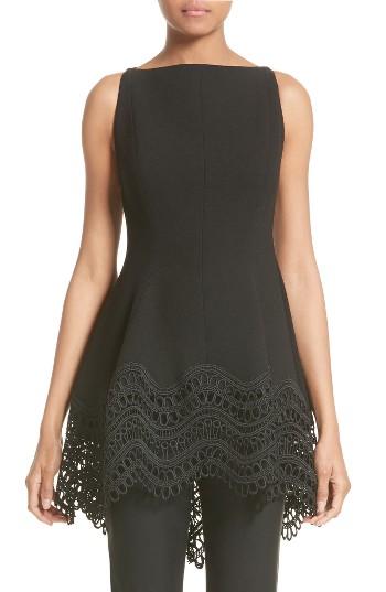 Women's Lela Rose Wave Lace Top - Black