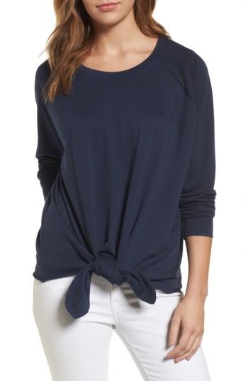 Petite Women's Caslon Tie Front Sweatshirt P - Blue