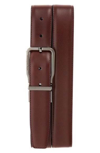 Men's Ermenegildo Zegna Reversible Calfskin Leather Belt Eu - Burgundy/ Black