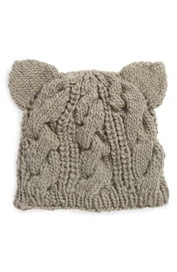 Women's Nirvanna Designs Cable Knit Kitty Beanie - White