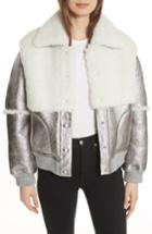 Women's See By Chloe Genuine Shearling Metallic Bomber Jacket Us / 42 Fr - Brown