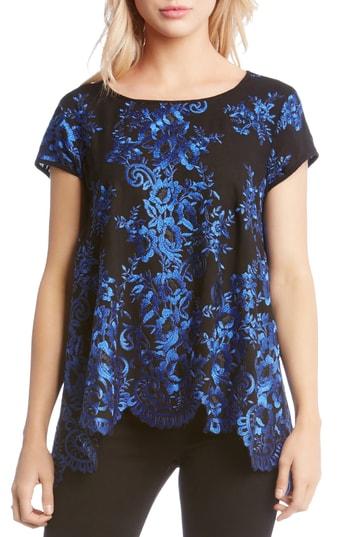 Women's Karen Kane Embroidered Scalloped Hem Top - Black