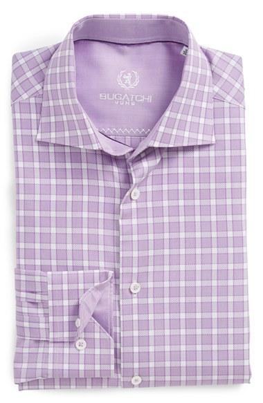 Men's Bugatchi Trim Fit Check Dress Shirt - Purple