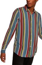 Men's Topman Stripe Classic Fit Sport Shirt - Blue