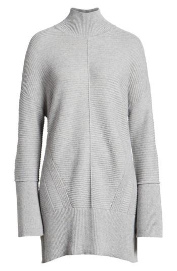 Women's Caslon Ribbed Turtleneck Tunic Sweater, Size - Grey