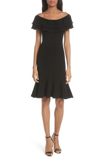 Women's Milly Flounce Hem Off The Shoulder Dress, Size - Black