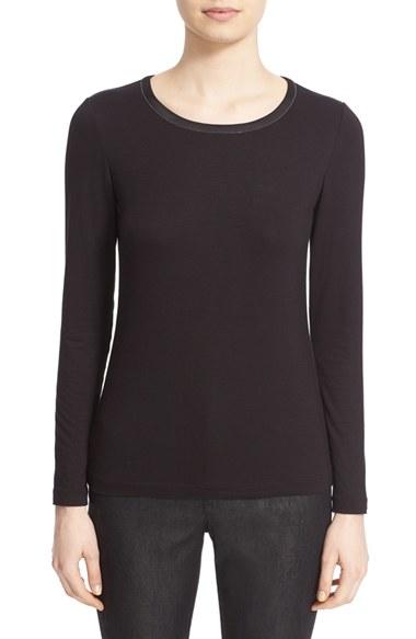 Women's Lafayette 148 New York Embellished Neck Long Sleeve Tee