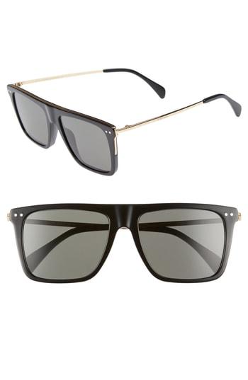 Women's Celine 54mm Polarized Flat Top Sunglasses - Black/ Gold/ Green Polarized