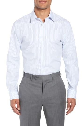 Men's Nordstrom Men's Shop Tech-smart Trim Fit Stripe Stretch Dress Shirt .5 32/33 - Blue