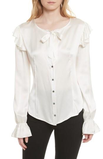 Women's Cinq A Sept Cassanova Tie Neck Silk Blouse - White