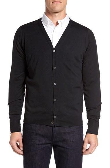 Men's John Smedley 'bryn' Easy Fit Wool Button Cardigan, Size - Black