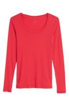 Petite Women's Caslon 'melody' Long Sleeve Scoop Neck Tee P - Red