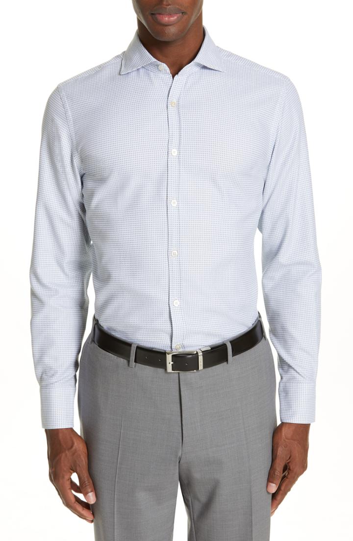 Men's Canali Classic Fit Geometric Dress Shirt, Size - Grey