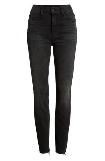 Women's Mother The Looker High Waist Frayed Ankle Jeans - Black