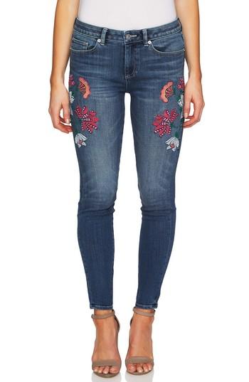 Women's Cece Floral Embroidery Skinny Jeans - Blue