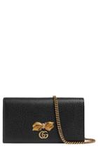Women's Gucci Fiocchino Leather Wallet On A Chain - Black