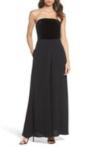 Women's Eliza J Embellished Belt Strapless Velvet & Crepe Jumpsuit - Black