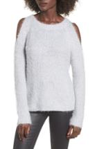 Women's Woven Heart Cold Shoulder Sweater - Grey