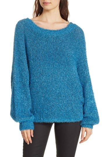 Women's Alice + Olivia Lisha Metallic Balloon Sleeve Sweater - Blue