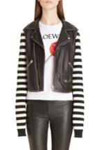 Women's Loewe Stripe Knit & Leather Biker Jacket Us / 40 Fr - Black