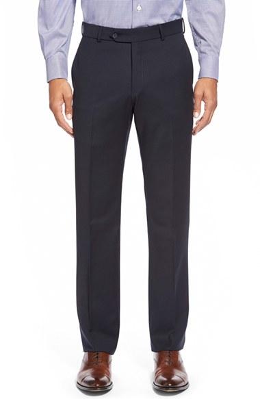 Men's Ballin Flat Front Solid Wool Trousers - Blue