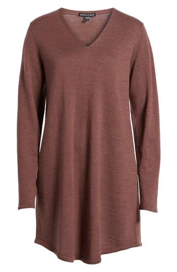 Women's Eileen Fisher Lightweight Merino Jersey V-neck Tunic, Size - Burgundy