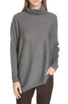 Women's Eileen Fisher Merino Jersey Asymmetrical Turtleneck Sweater, Size - Grey